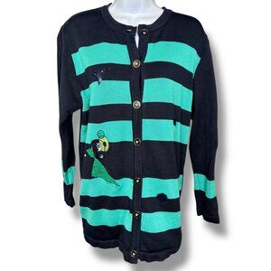 Vintage Basler Striped Embellished Cardigan Navy Green knit cotton sequins